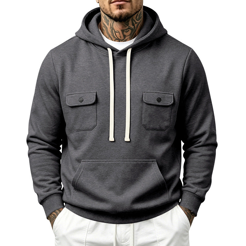 Herren Kapuzenpullover mit Doppel-Brusttaschen und Kängurutasche Shop Nory