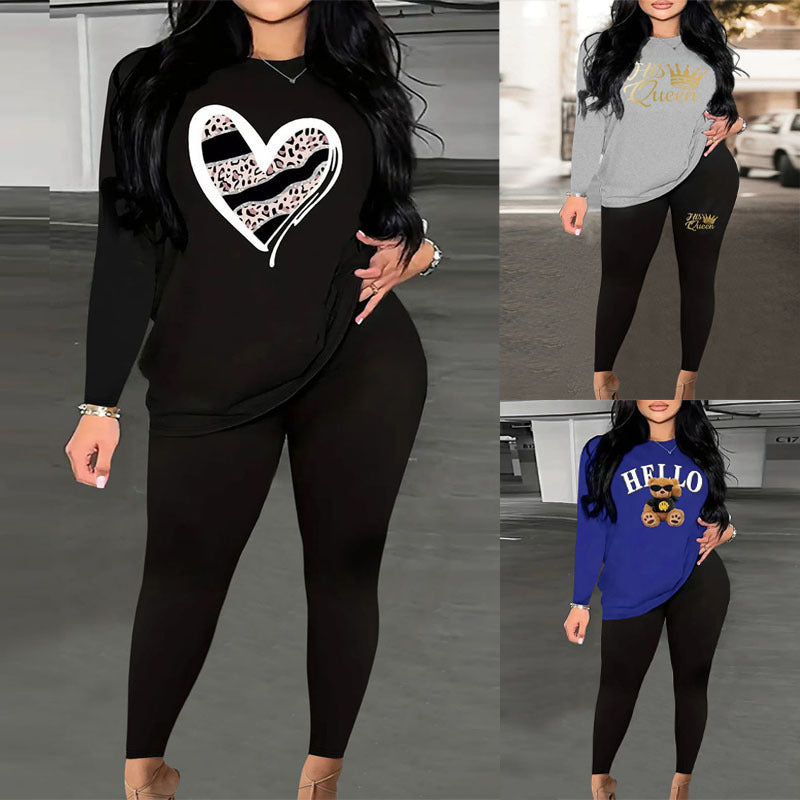 Damen Zweiteiler Lounge-Set mit Herz-Print Sweatshirt und High-Waist Leggings Shop Nory
