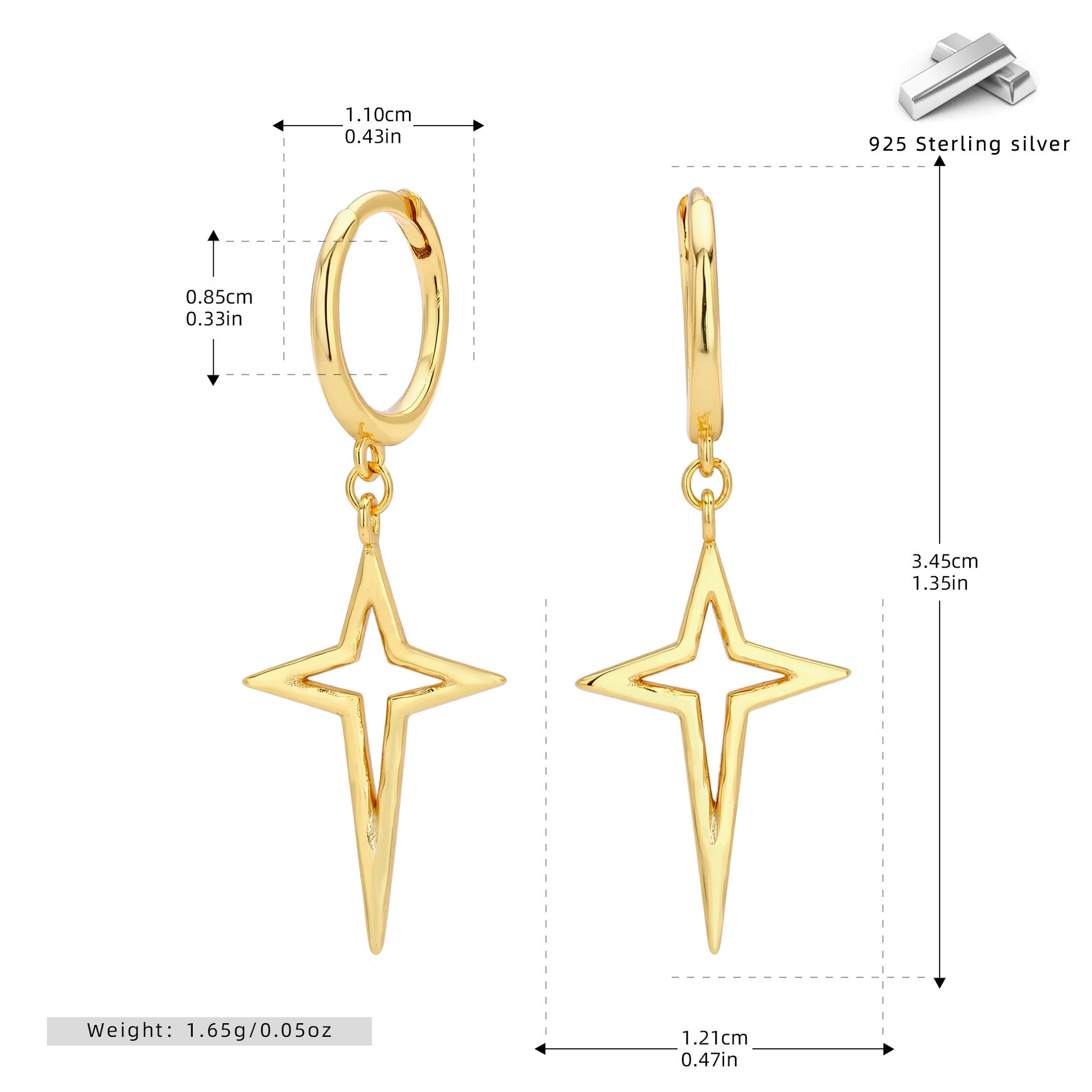 Damen Ohrringe mit modernem Sternendesign aus 925 Sterling Silber Shop Nory