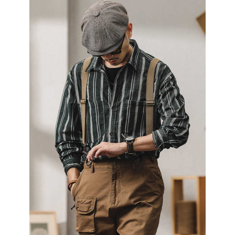 Herren Gestreiftes Overshirt-Hemd aus Baumwoll-Leinen mit Brusttaschen Shop Nory