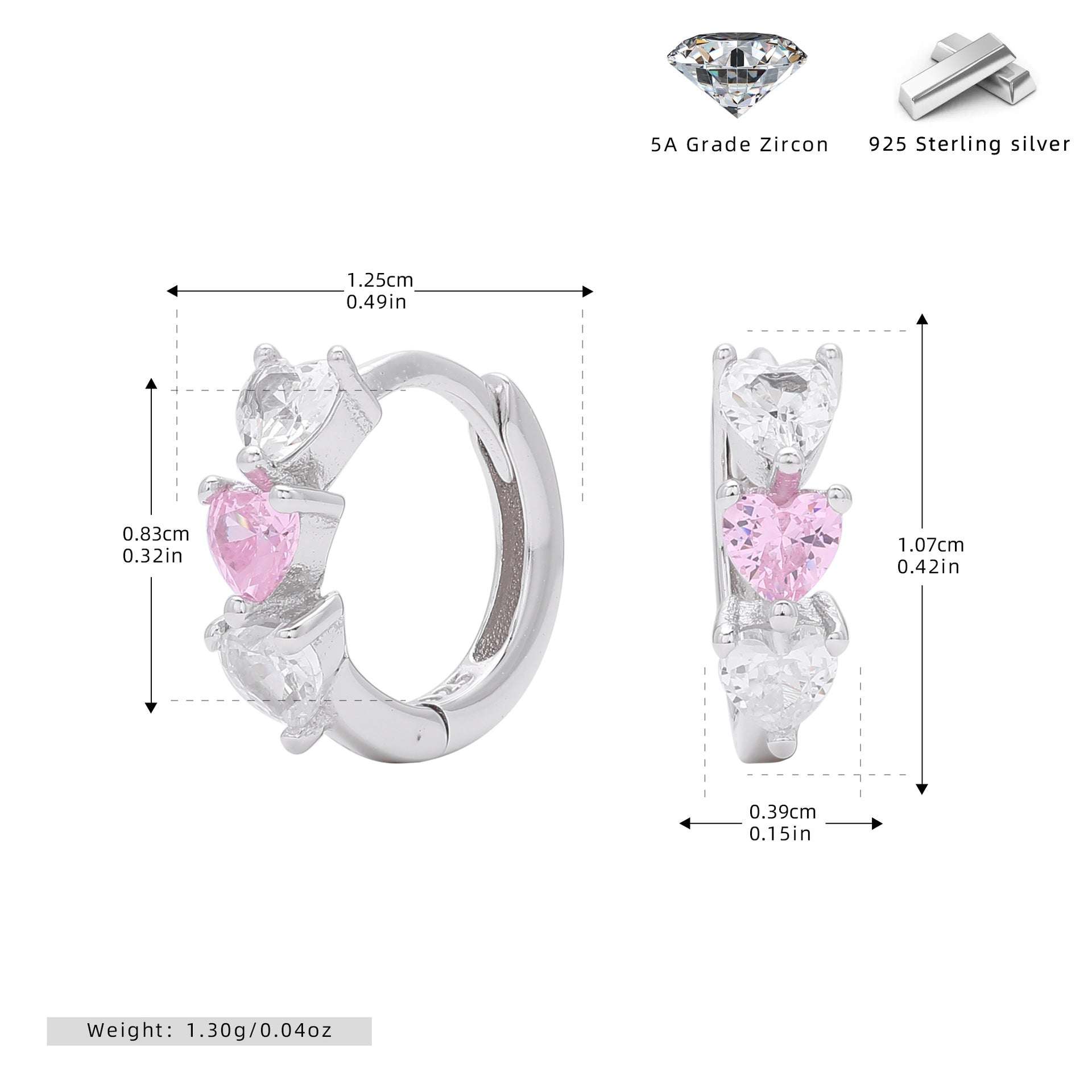 Damen Ohrringe mit funkelnden Herz-Zirkonen aus hochwertigem 925 Sterling Silber Shop Nory