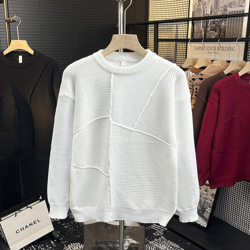 Herren Strukturierter Patchwork-Strickpullover mit Rundhals und gerippten Einsätzen Shop Nory