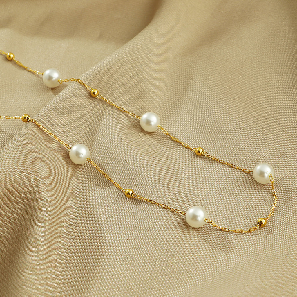 Frauen Elegante Perlen- und Goldketten-Halskette Shop Nory