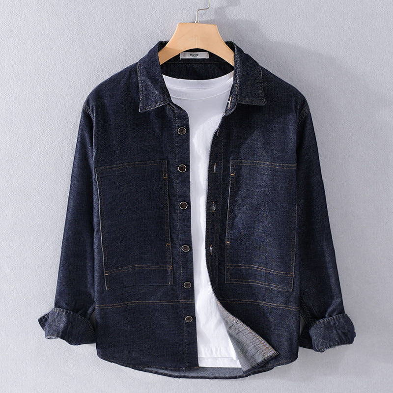 Herren Strukturierte Denim-Twill-Überhemdjacke mit großen aufgesetzten Taschen Shop Nory