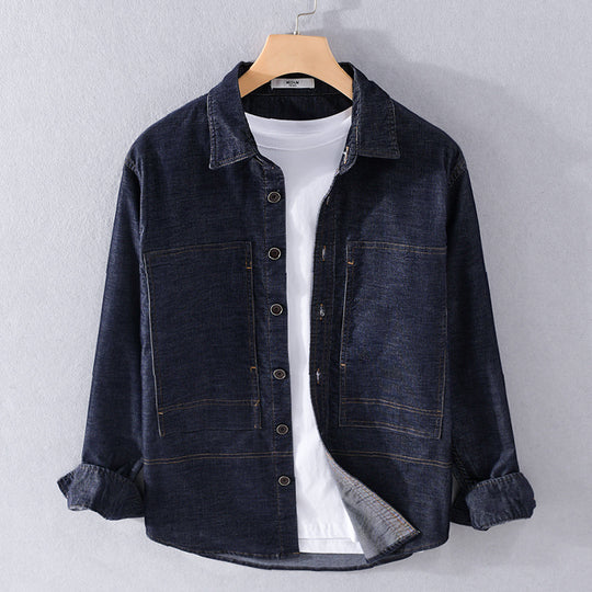 Herren Strukturierte Denim-Twill-Überhemdjacke mit großen aufgesetzten Taschen Shop Nory