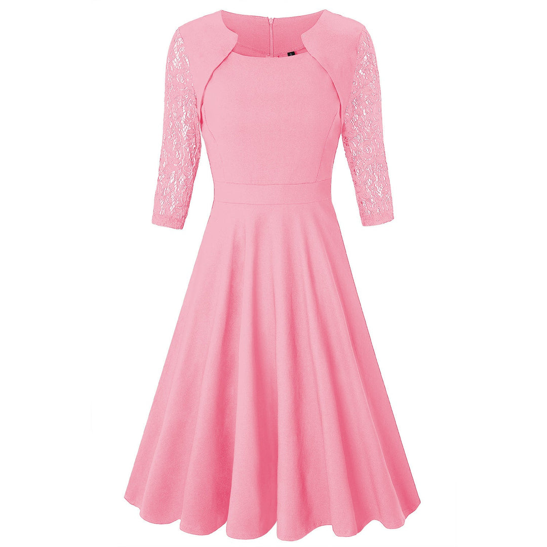 Damen Midi-Kleid mit Spitzenärmeln und schwingendem Rock