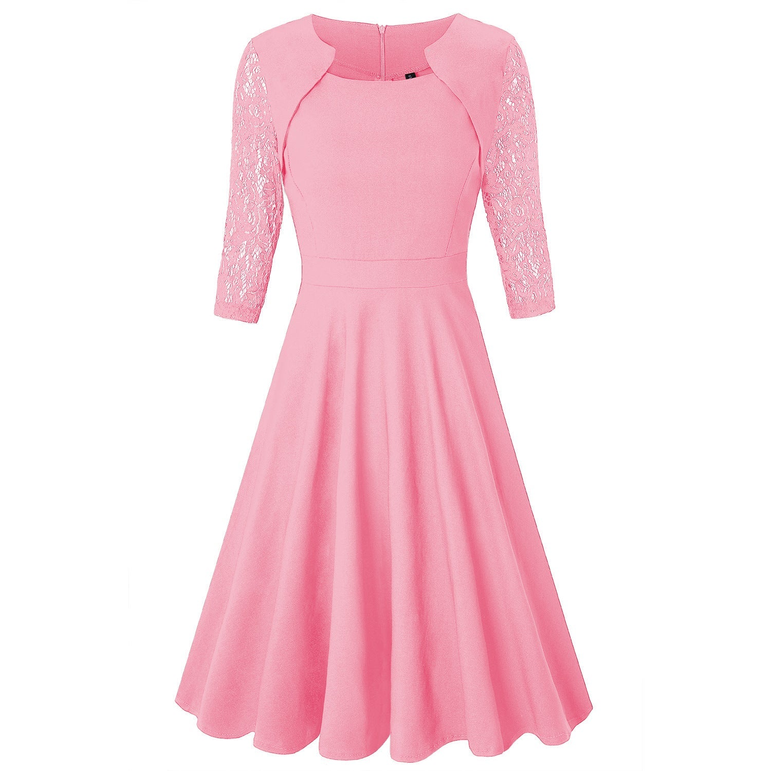 Damen Midi-Kleid mit Spitzenärmeln und schwingendem Rock