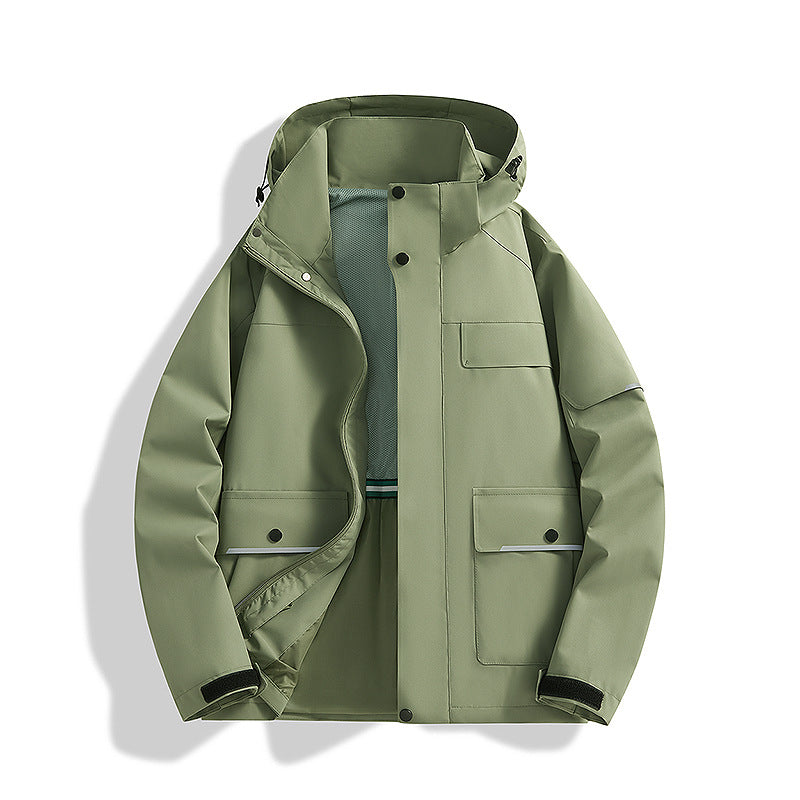 Herren dreilagige Trekkingjacke mit verschweißten Nähten, Kapuze und Multifunktionstaschen Shop Nory