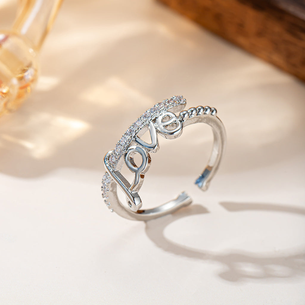 Damen Offener Ring mit Liebe-Design und funkelnden Kristallen Shop Nory
