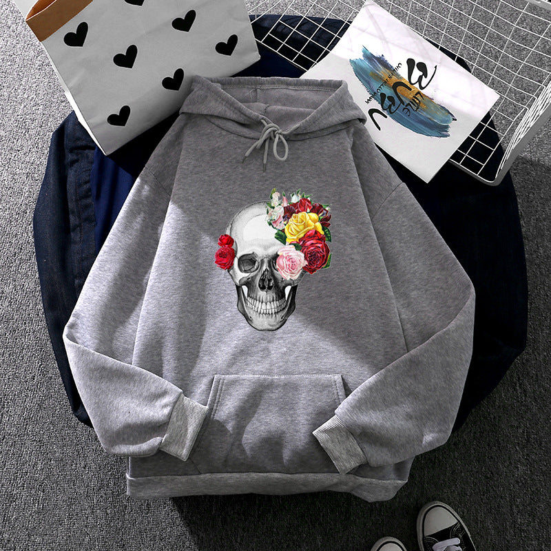 Unisex nan Kapuzenpullover mit floraler Totenkopf-Illustration, Oversize-Fit und French-Terry-Qualität Shop Nory