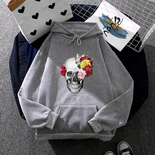 Unisex nan Kapuzenpullover mit floraler Totenkopf-Illustration, Oversize-Fit und French-Terry-Qualität Shop Nory