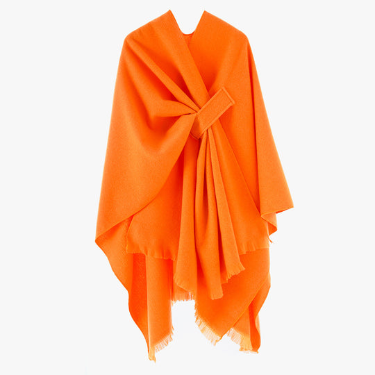 Damen leichter Wollmix-Überwurf mit Fransen und Bindegürtel Shop Nory