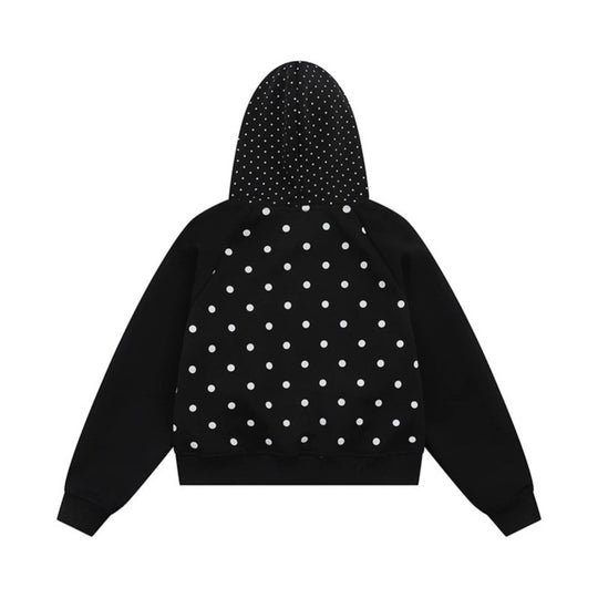 Damen Kapuzen‑Sweatjacke mit Rüschenkapuze, Polka‑Dot‑Muster und Zierschleifen Shop Nory