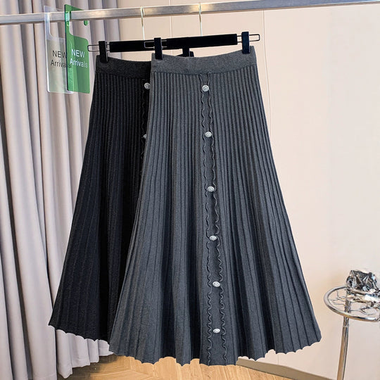 Damen Eleganter plissierter Maxirock mit Knopfdetails Shop Nory