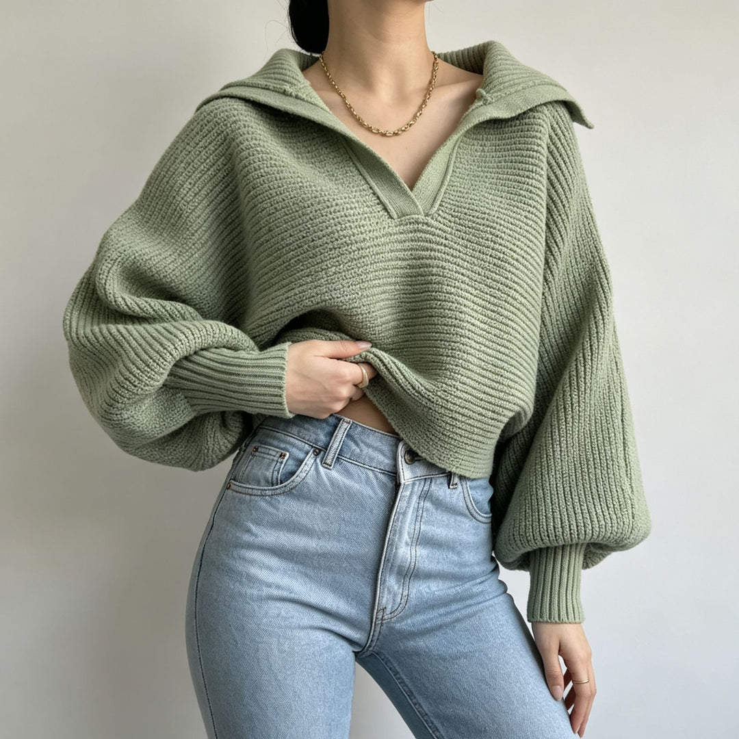 Damen Oversize-Strickpullover mit Matrosenkragen und tiefem V-Ausschnitt Shop Nory