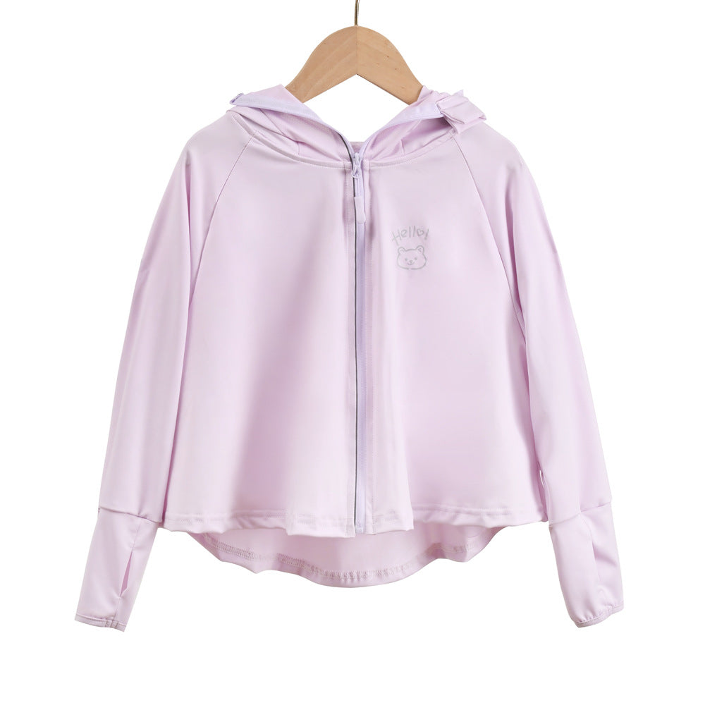 Unisex nan atmungsaktive Kinder-UV-Schutzjacke mit A-Linien-Schnitt, Kapuze und Daumenlöchern  Shopnory