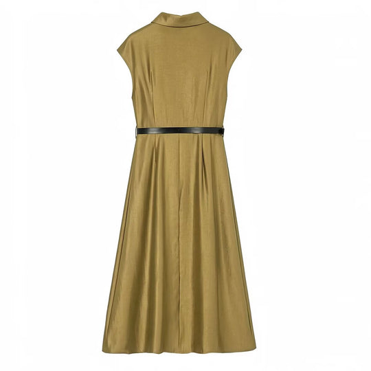 Damen Ärmelloses Hemdblusenkleid mit Taillenfalten und Gürtel Shop Nory