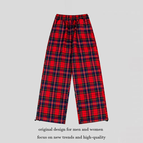 Damen Karierte Palazzo-Loungewear-Hose mit hohem Komfortbund und verstellbarem Saum Shop Nory