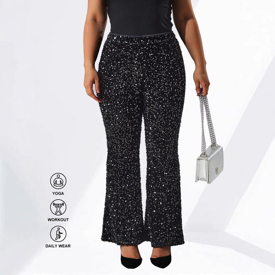 Damen Glamouröse Pailletten-Flared-Hose mit hohem Bund und Stretch Shopy Nory