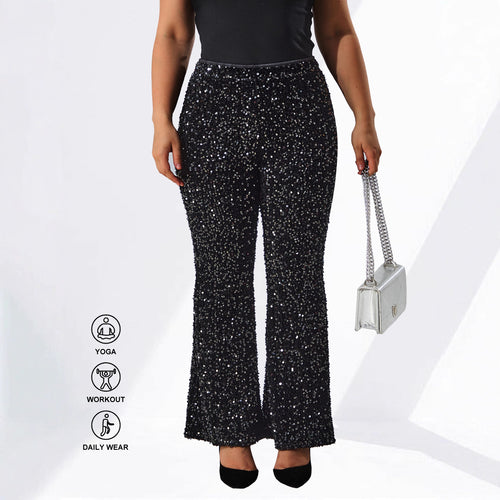 Damen Glamouröse Pailletten-Flared-Hose mit hohem Bund und Stretch Shopy Nory