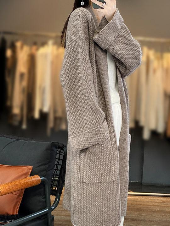 Damen Langer Oversize-Strickcardigan mit Strukturmuster und aufgesetzten Taschen Shop Nory