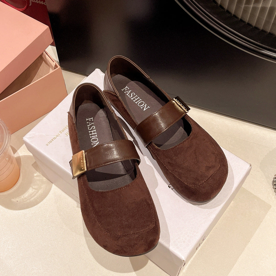 Damen Ballerina-Schuhe mit modischer Schnalle und weichem Wildlederoberteil