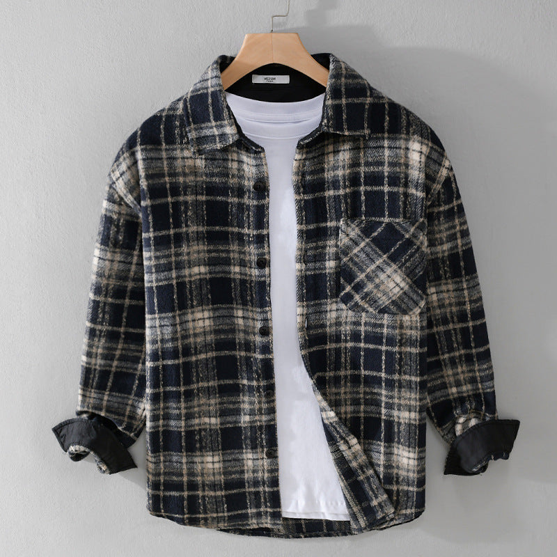 Herren Karierter Overshirt aus Teddyfleece mit aufgesetzter Brusttasche und verdeckter Knopfleiste Shop Nory