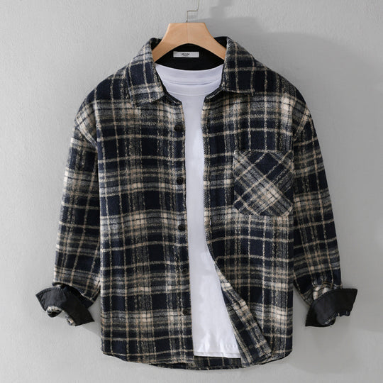 Herren Karierter Overshirt aus Teddyfleece mit aufgesetzter Brusttasche und verdeckter Knopfleiste Shop Nory