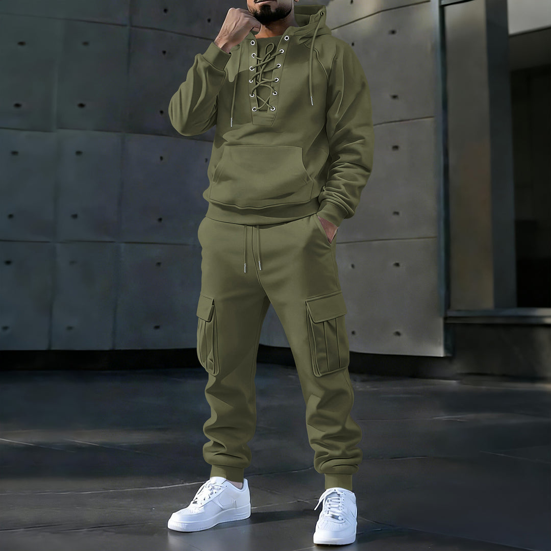 Herren Kapuzenpullover mit markanter Vorderschnürung, Kängurutasche und elastischen Bündchen Shop Nory