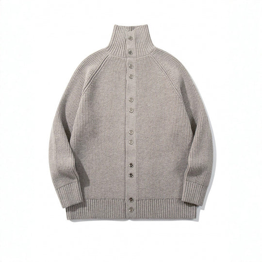 Herren grobgestrickter Knopfcardigan mit hohem Rollkragen und Raglanärmeln Shop Nory