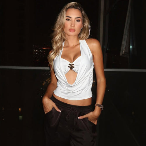 Damen Elegantes Wickeloberteil mit tiefem V-Ausschnitt und glamourösem Akzent Shopnory
