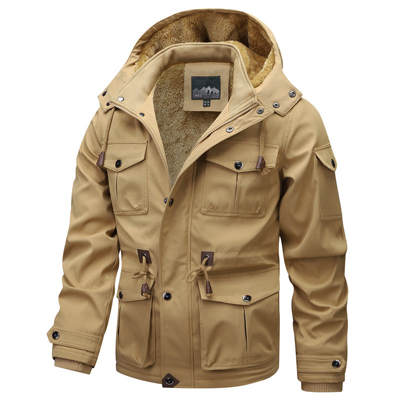 Herren Militärinspirierter Canvas-Parka mit Teddyfleece-Innenfutter und verstellbarem Taillenzug Shop Nory