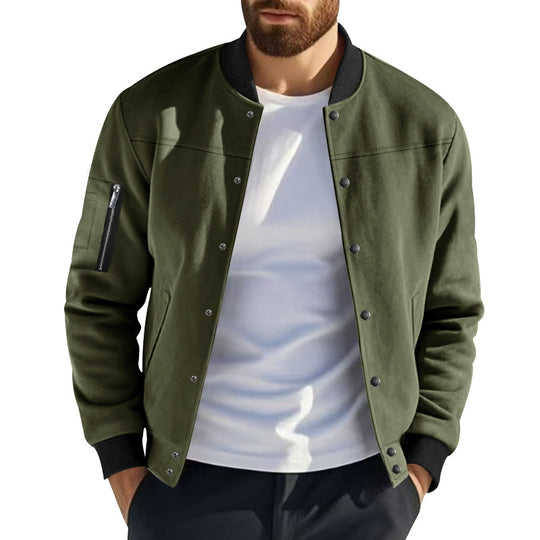 Herren Varsity-Bomberjacke mit Druckknopfverschluss, Ärmeltasche und gerippten Bündchen Shop Nory