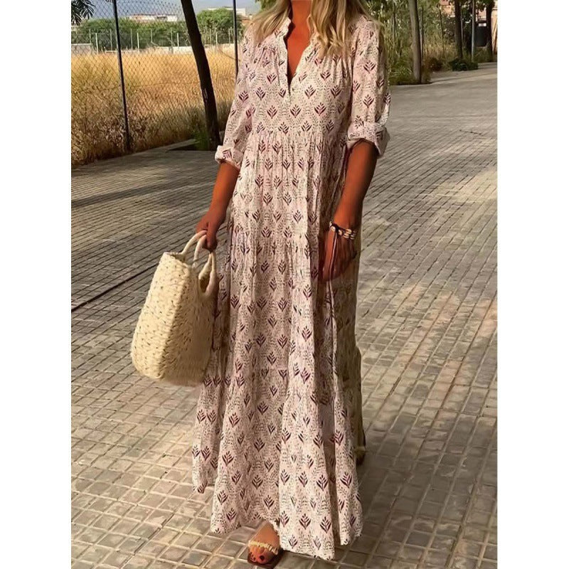 Damen Maxikleid mit modischem V-Ausschnitt und lässigem Schnitt