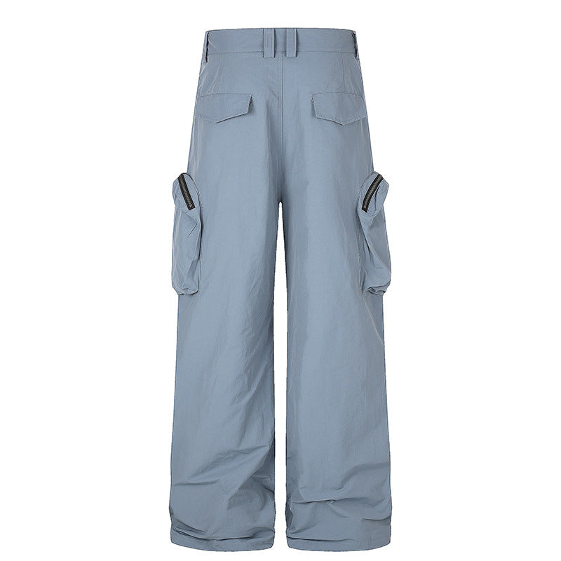 Damen weit geschnittene Cargo-Palazzo-Hose mit hoher Taille, Reißverschluss‑Taschen und Lagenpaneelen Shop Nory