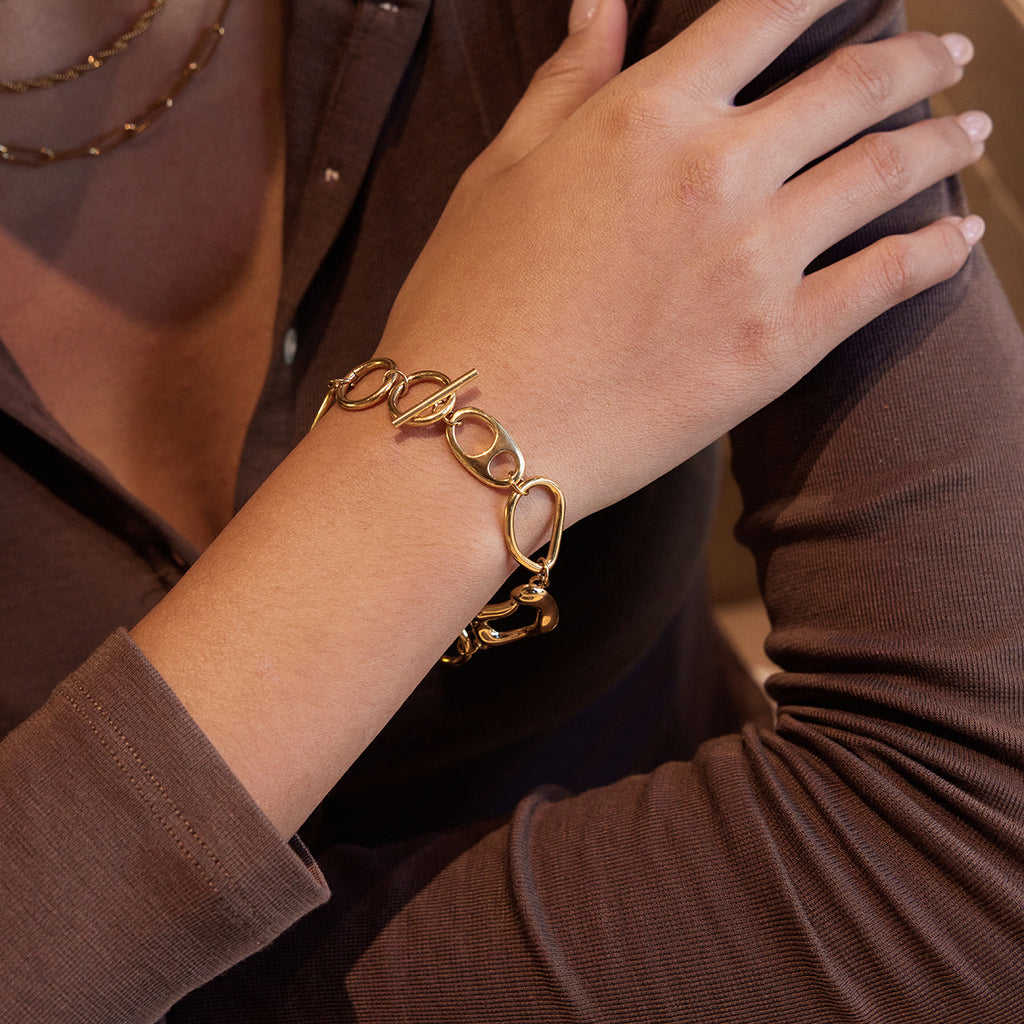 Damen Offenes Armband mit modernem Link-Design aus hypoallergenem Edelstahl Shop Nory