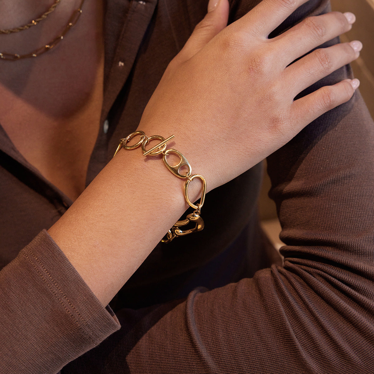 Damen Offenes Armband mit modernem Link-Design aus hypoallergenem Edelstahl Shop Nory