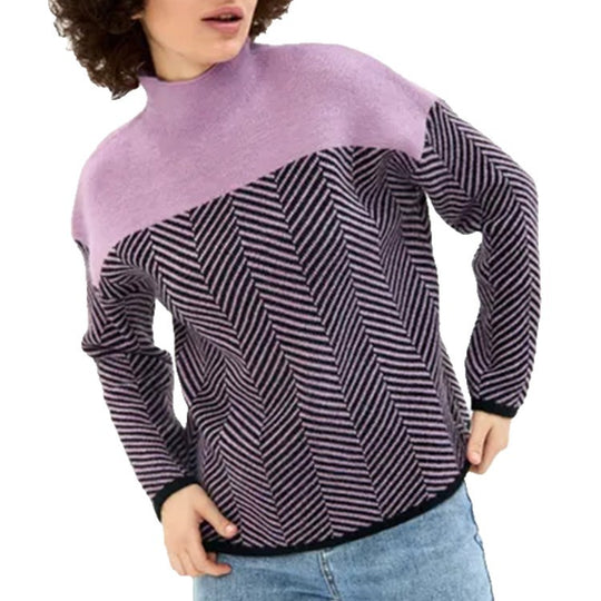 Damen Strickpullover mit Stehkragen und Fischgrätmuster Shop Nory