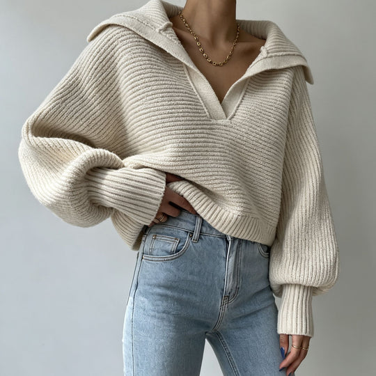 Damen Oversize-Strickpullover mit Matrosenkragen und tiefem V-Ausschnitt Shop Nory