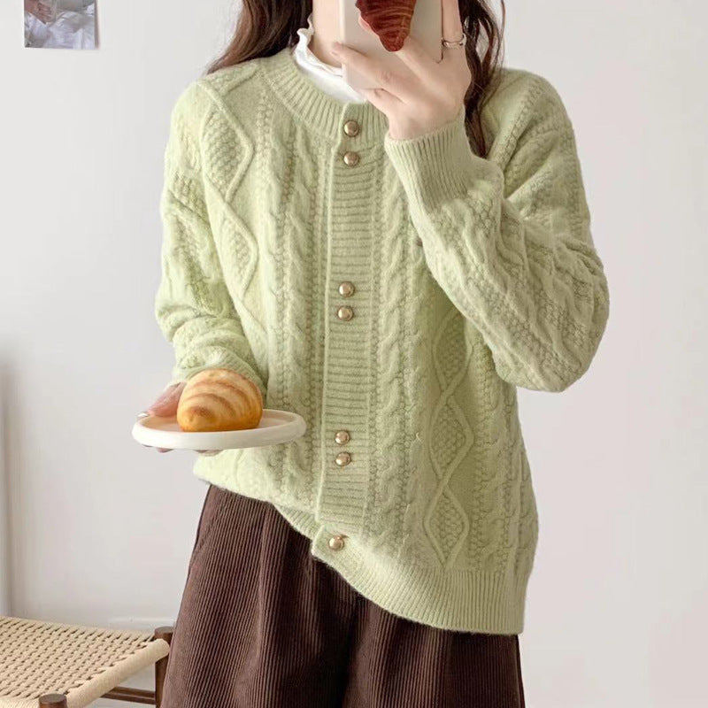Damen Gemütlicher Strickjacke mit Perlknöpfen Shop Nory