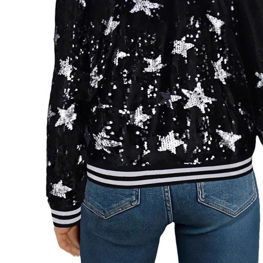 Damen Glitzernde Bomberjacke mit Sternen-Motiv Shopnory