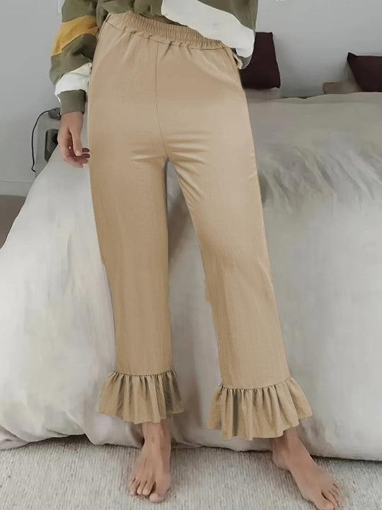 Damen Locker geschnittene Lounge‑Hose aus Jersey mit elastischem Bund und Volant‑Saum Shop Nory