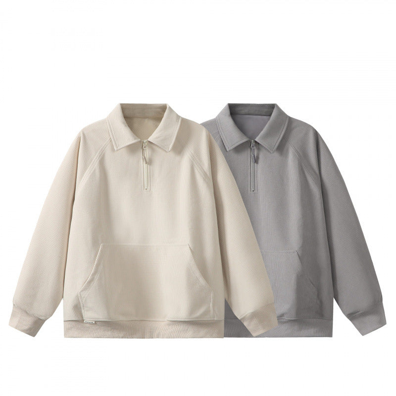 Unisex Oversize Halbzip-Sweatshirt mit Polokragen, Waffelstruktur und Kängurutasche Shop Nory