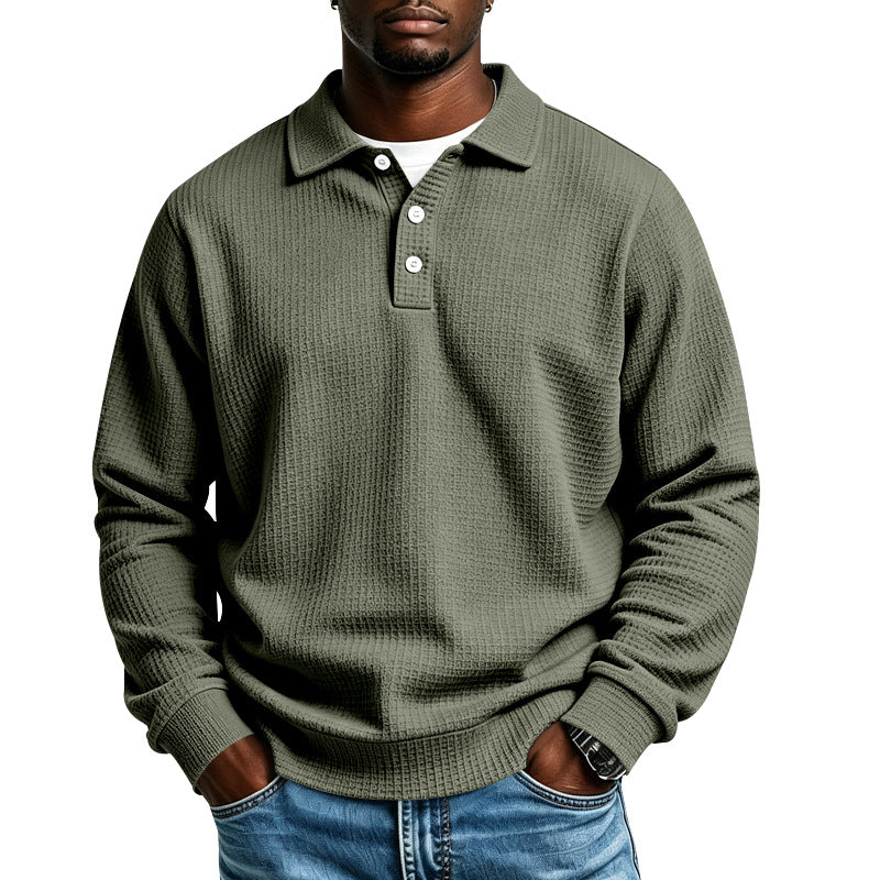 Herren Waffelstrick-Poloshirt mit Knopfleiste und Rippbündchen Shop Nory