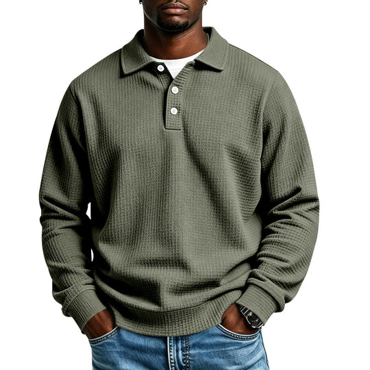 Herren Waffelstrick-Poloshirt mit Knopfleiste und Rippbündchen Shop Nory
