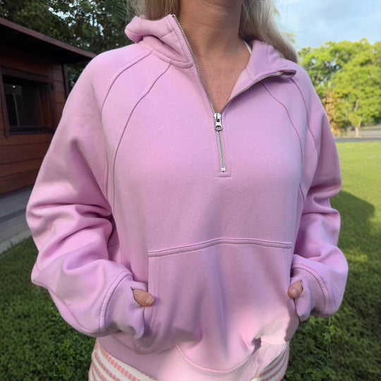 Damen oversized Kapuzenpullover mit kurzem Reißverschluss, Kängurutasche und leichtem Fleecefutter Shop Nory