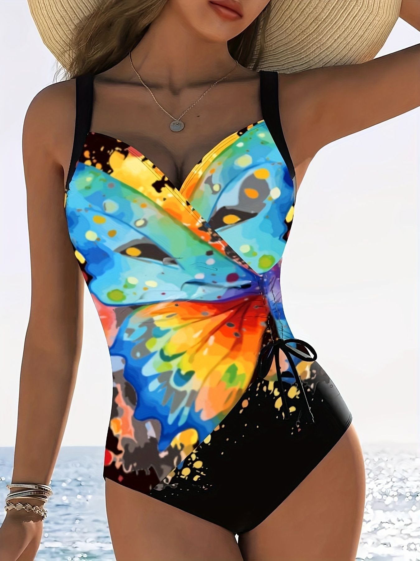 Damen Einteiliger Schwimmanzug mit kreativen Raffungselementen