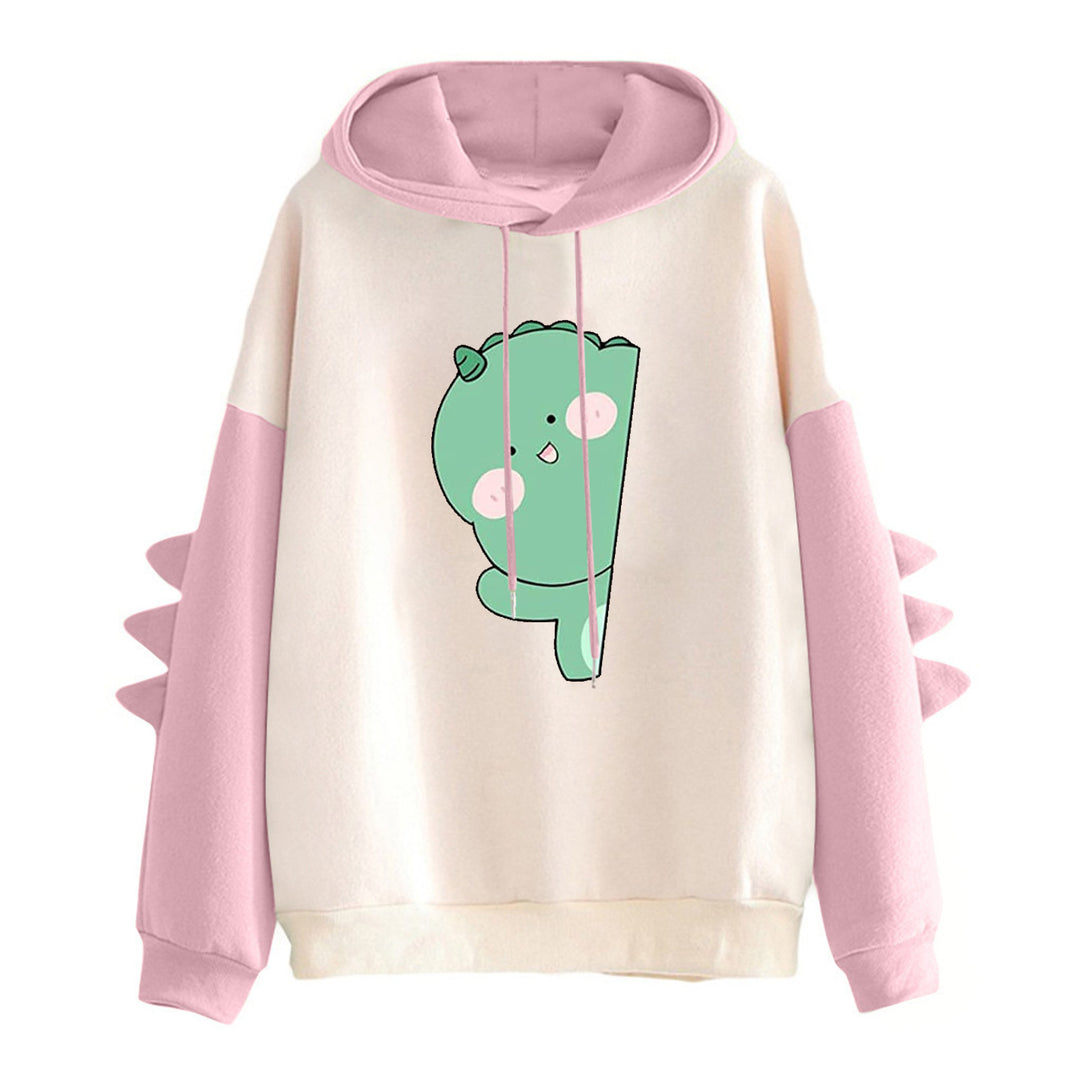 Damen nan weiter Kapuzenpullover mit dreidimensionalen Rückenstacheln und niedlichem Dino-Print Shop Nory