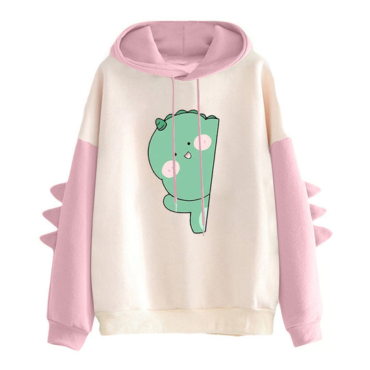 Damen nan weiter Kapuzenpullover mit dreidimensionalen Rückenstacheln und niedlichem Dino-Print Shop Nory