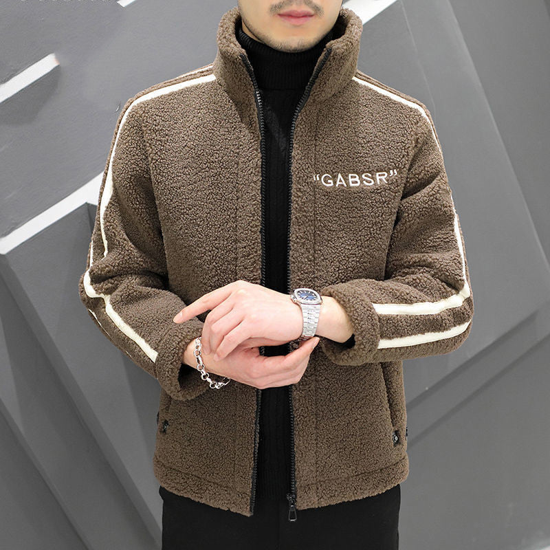 Herren Teddy-Fleece-Blouson mit Stehkragen, Reißverschluss und Kontraststreifen Shop Nory